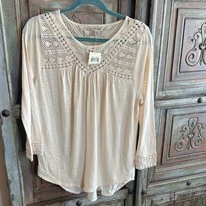 Lucky Brand Cream Crochet Detail Blouse